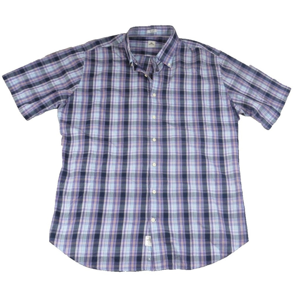Peter Millar Shirt Men XL Purple Plaid Cotton Short Sleeve Crown Comfort Classic